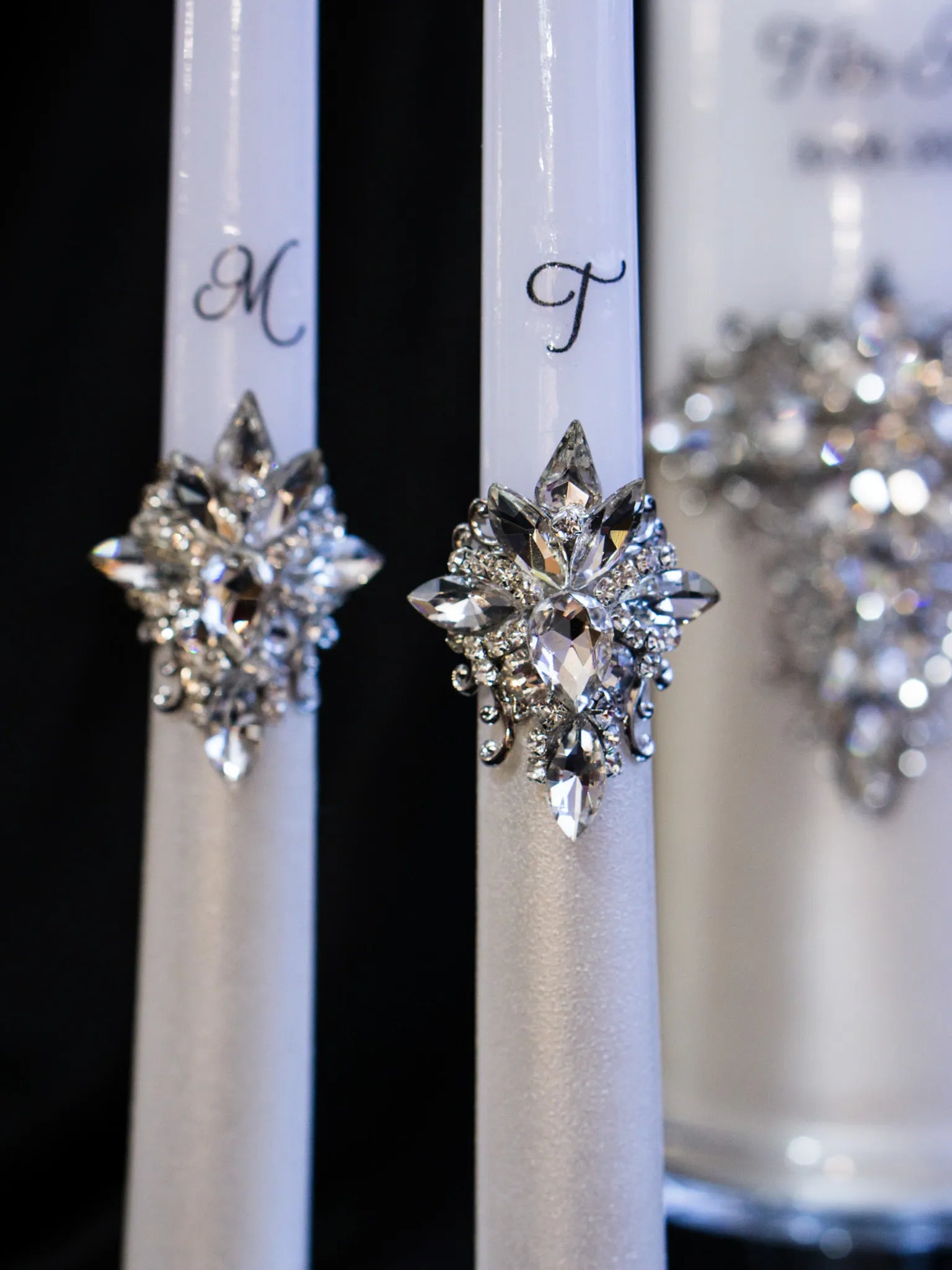 Customized Silver Crystals Wedding Candle Ceremony Set