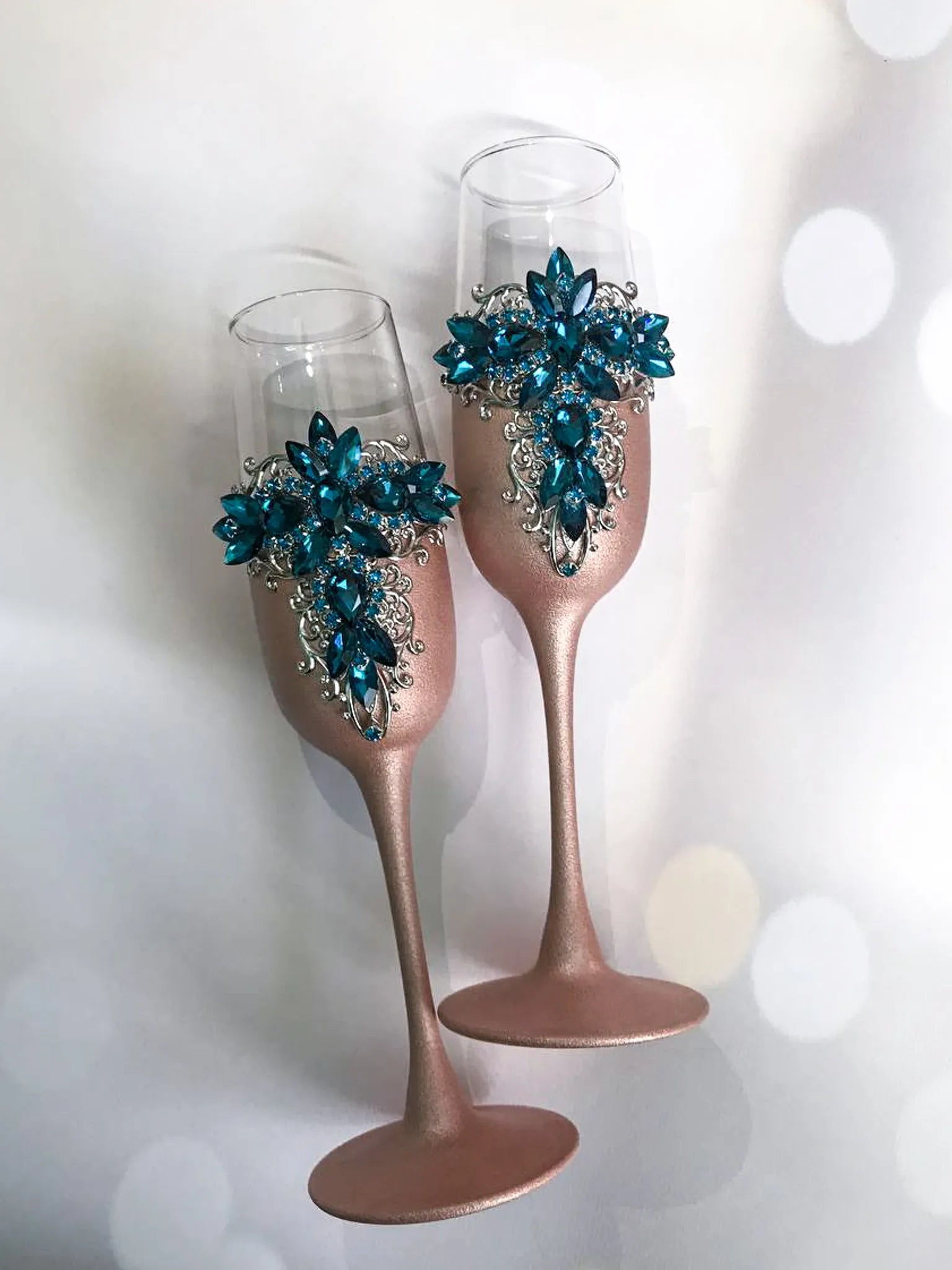 Special occasion champagne glasses with silver accents
