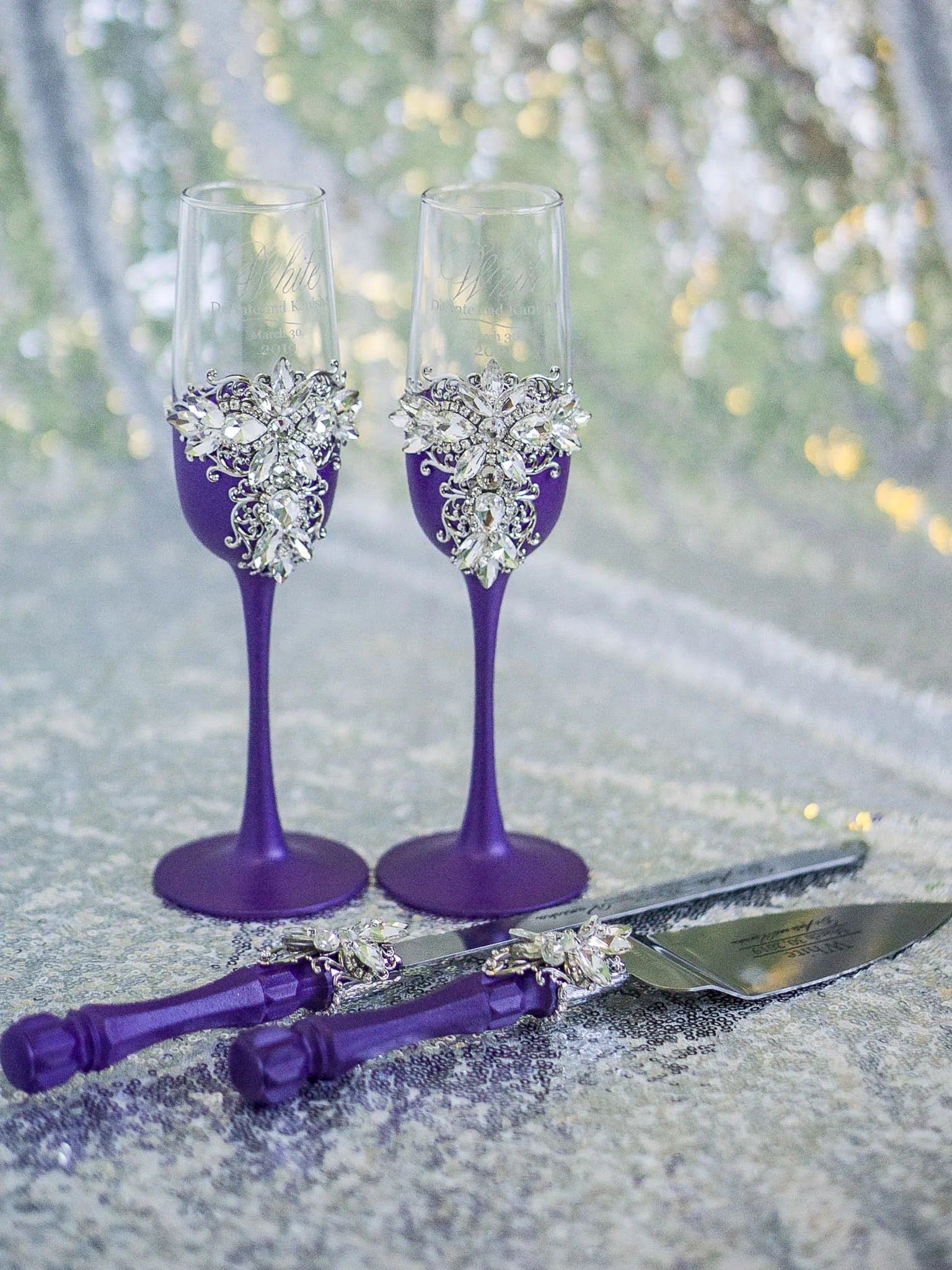 Customizable Silver and Plum Purple Wedding Celebration Set