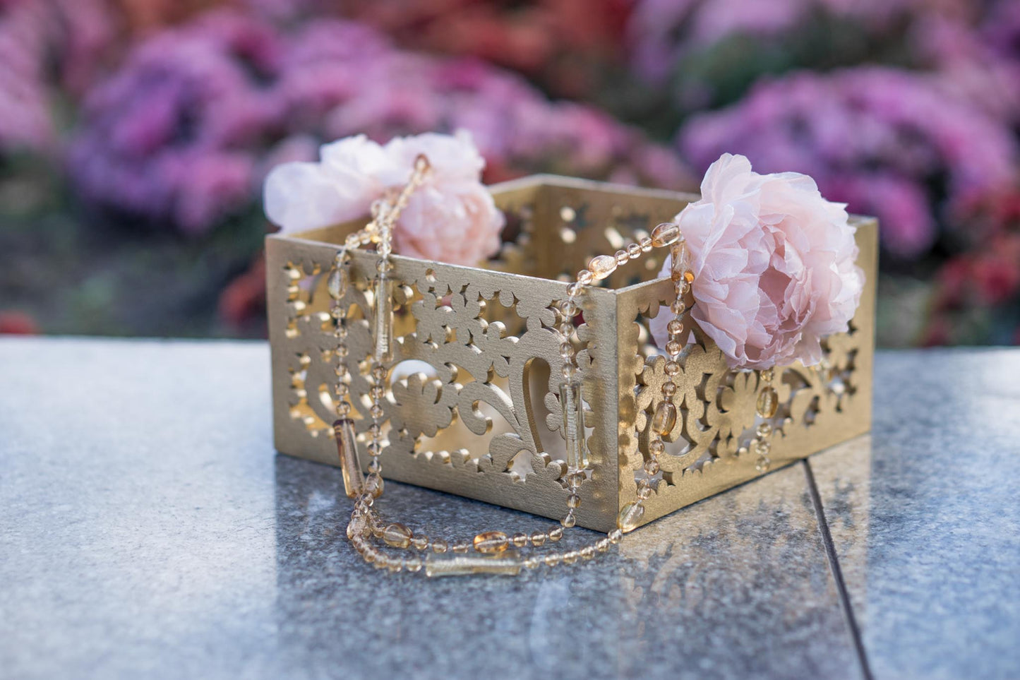 Unique Gold and Wood Flower Girl Basket