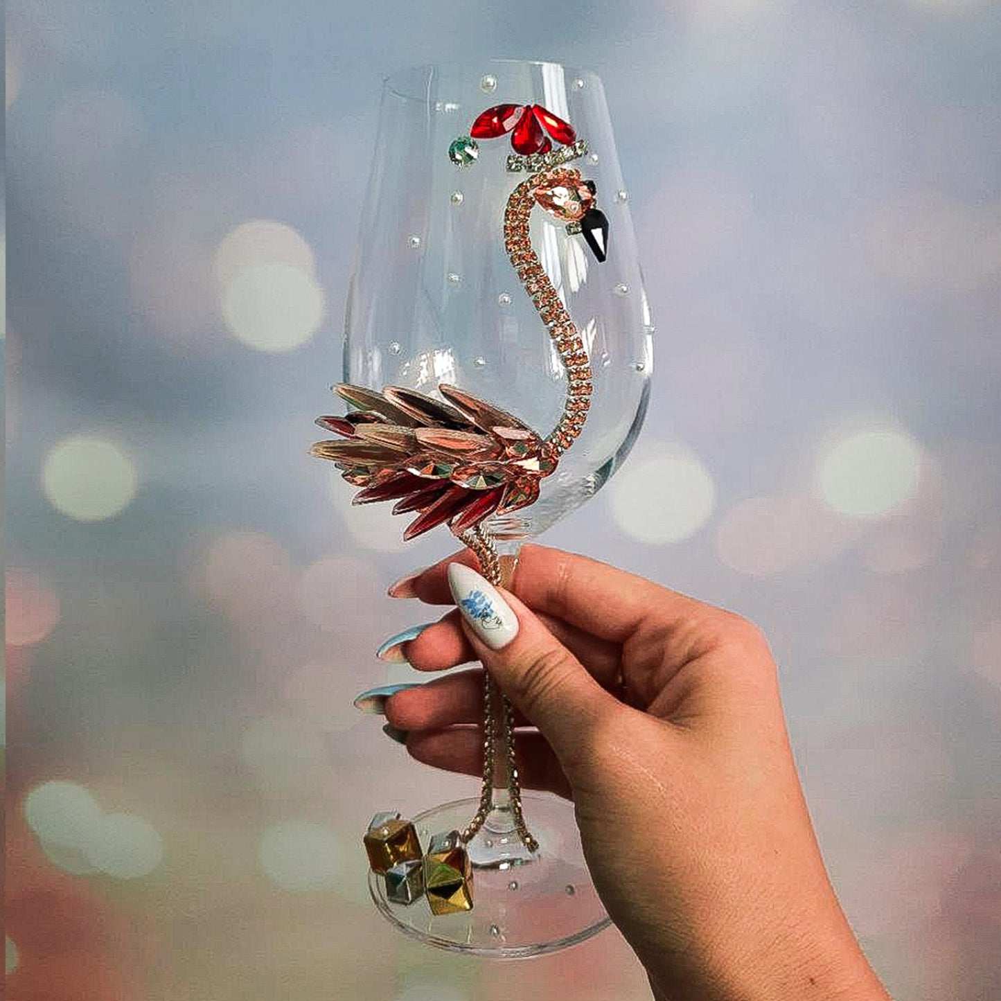 Santa-Flamingo Festive Wine Glasses with Gifts