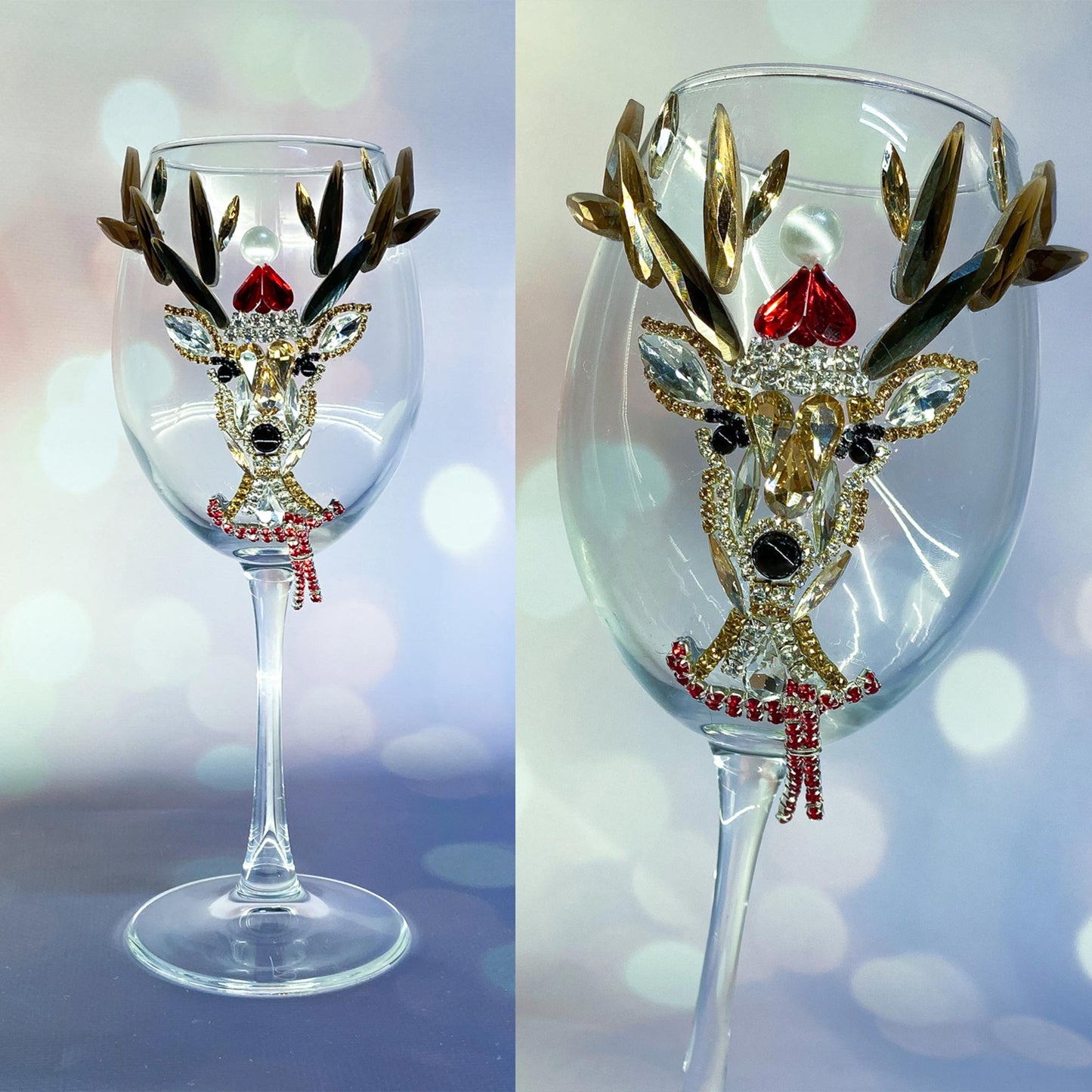 Crystal Christmas Deer Wine Glass with Golden Horns