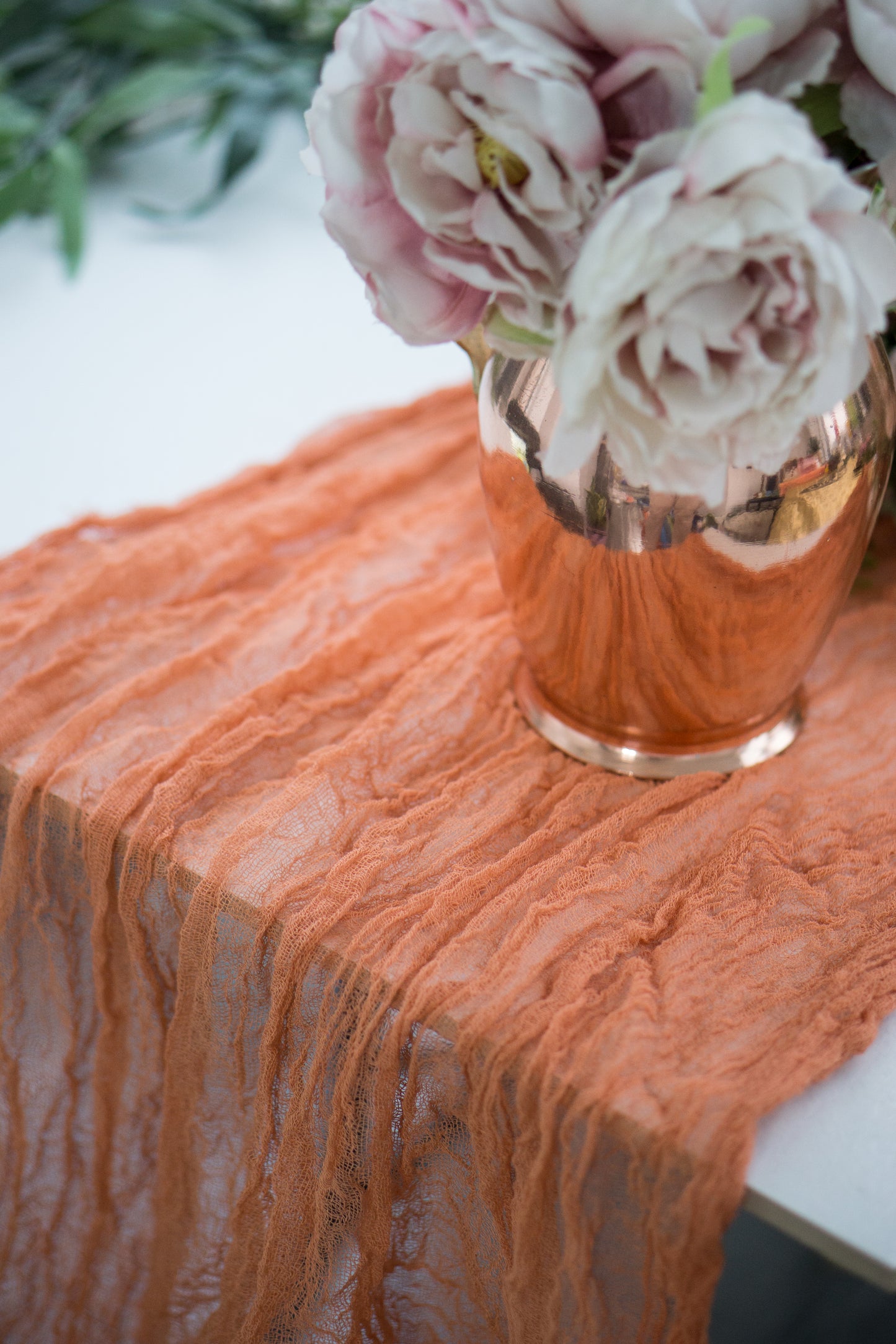 Terracotta Gauze Table Runner for Boho Weddings and Bridal Showers