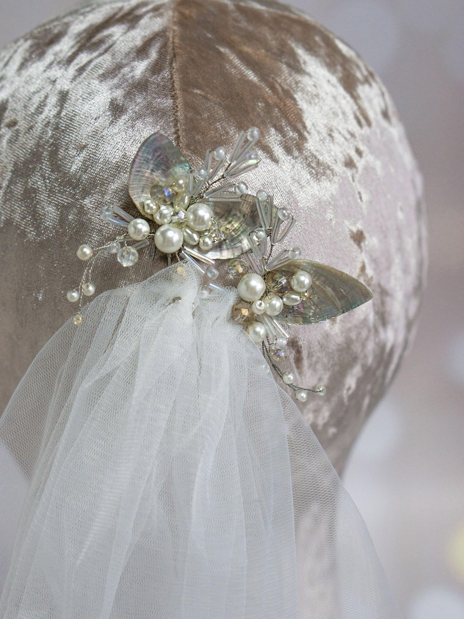 Handmade Mother-of-Pearl Bridal Hair Pins with Rainbow Hues