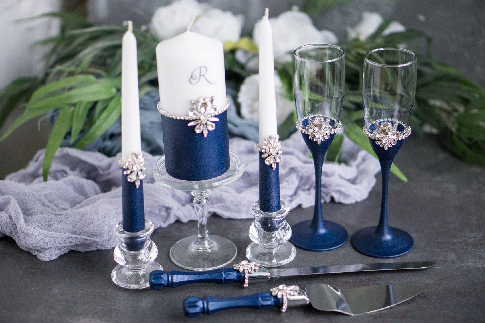Navy Blue Rose Gold Wedding Glasses Cake Server Knife Personalized Wedding  Set of 4: Navy Rose Gold Champagne Flutes Cake Server Set Wedding 
