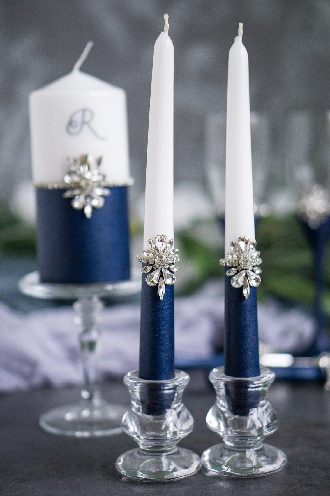 Navy Wedding Knife and Server Set with clear crystals and navy paint- –  DiAmoreDS