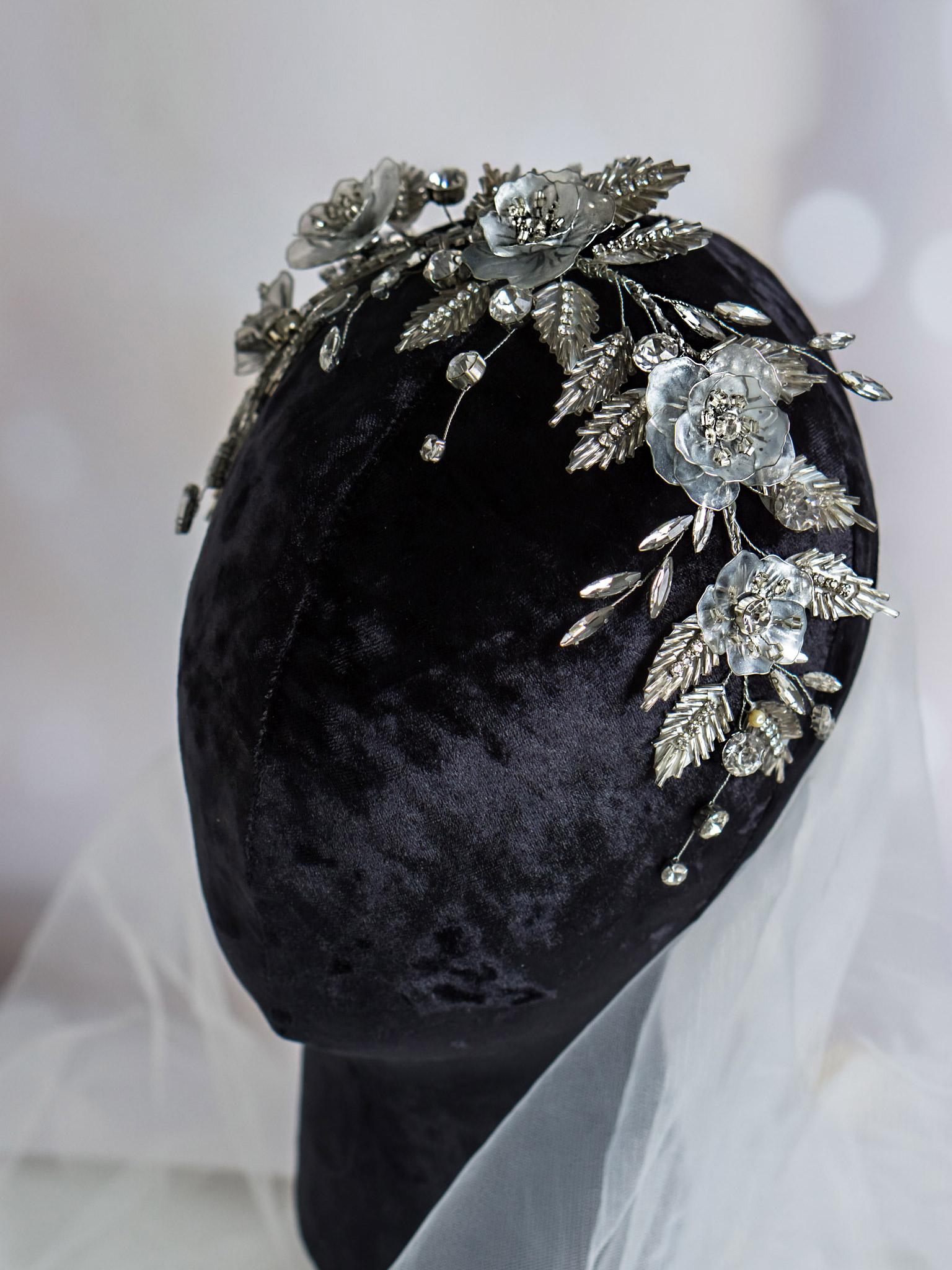 Sparkling Silver Headpiece with Floral Accents for Brides