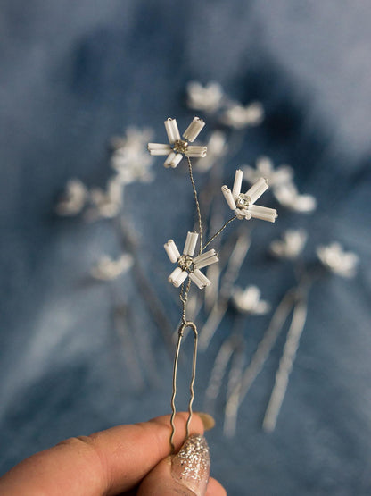 Simple and Charming White Daisy Hair Pins with Crystal Centers